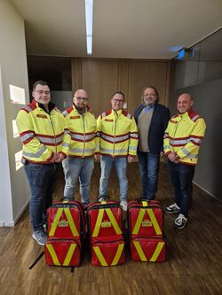 Helfer vor Ort Eichenzell v.l.: Cedric Schulz, Marc Feuser, Thorsten Fröhlich, Bürgermeister Johannes Rothmund, Sebastian Frech