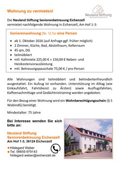 Wohnungsanzeige Neuland Stiftung Wohnung Nr. 5 Am Hof
